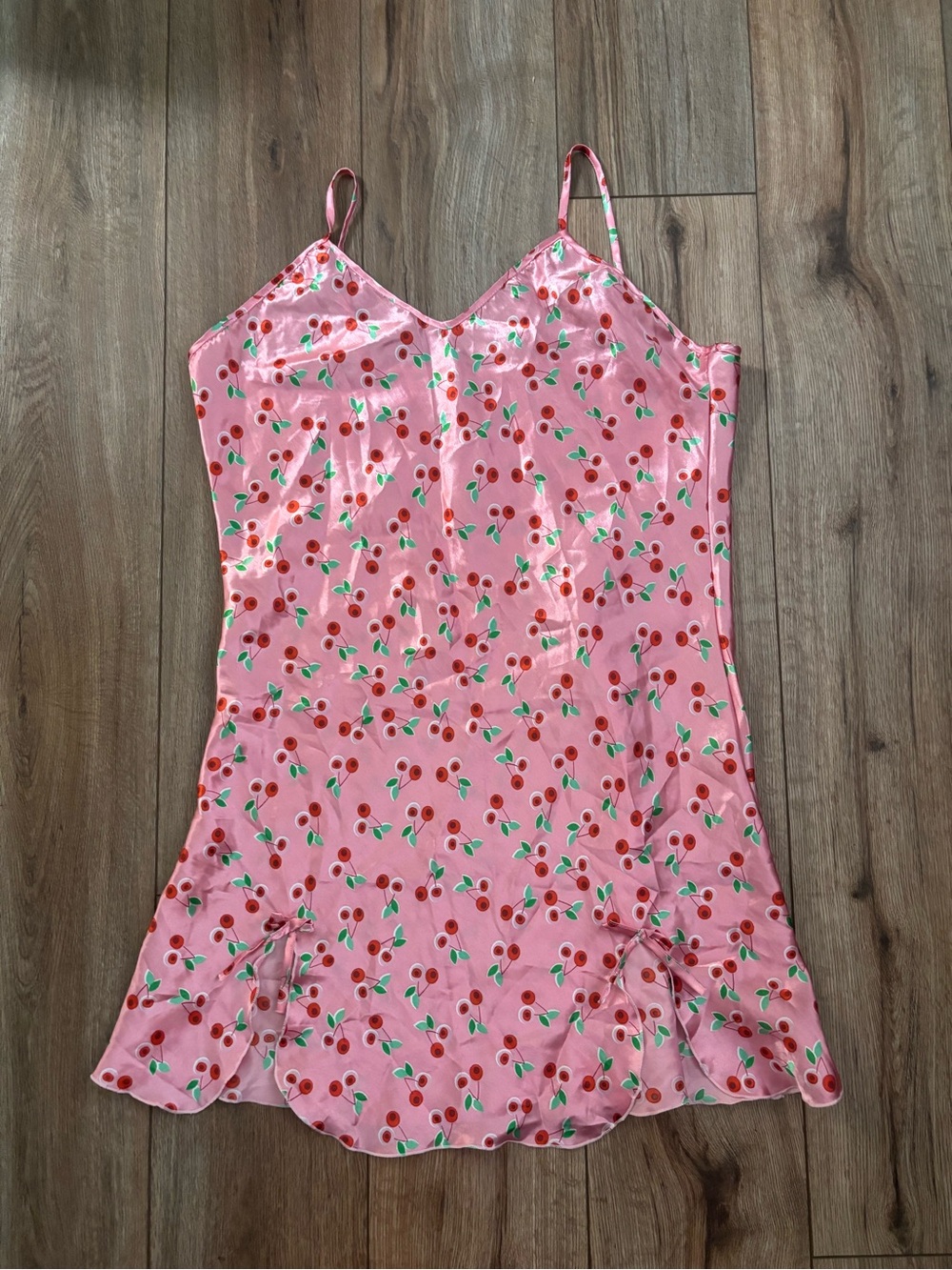 Y2K Cherry Print Slip Dress with Bows